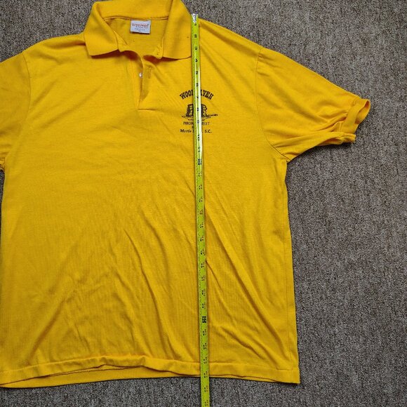 Vintage DINER Polo Men XL Yellow WOODHAVEN PANCAKE OMELETT HOUSE Myrtle Beach SC - Picture 7 of 8